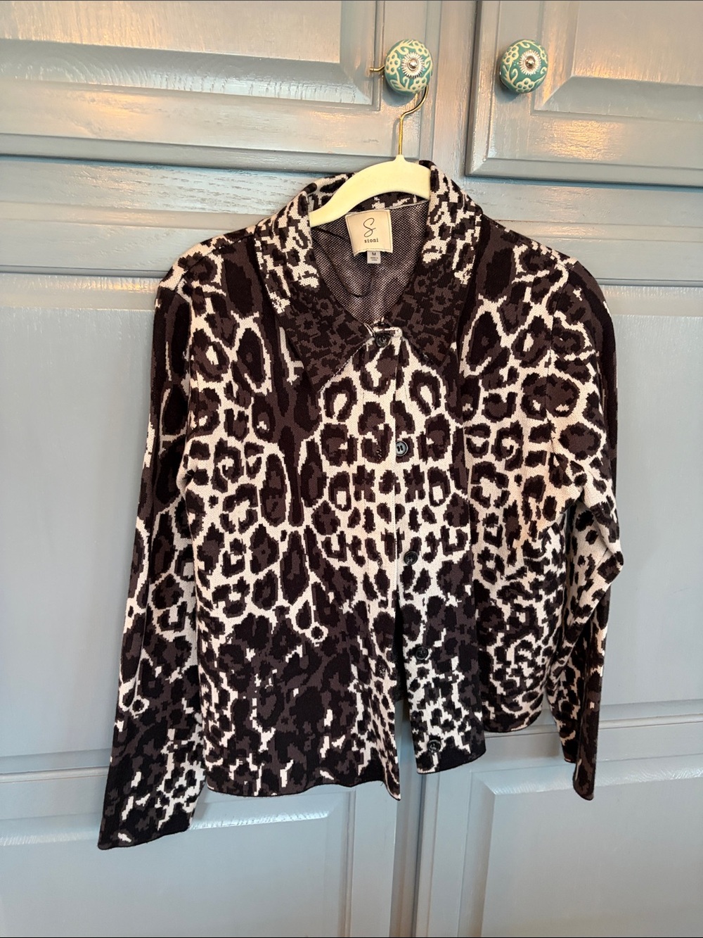 Sioni Black and White Leopard-Print Blazer